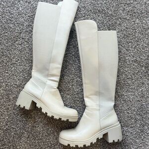 Hayden Cream Over-the-Knee Lug Sole Platform Boots